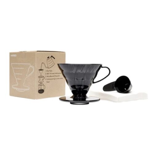 Hario V60 02 Siyah Şeffaf Plastik Dripper ve 40'lı Filtre Kağıdı Seti