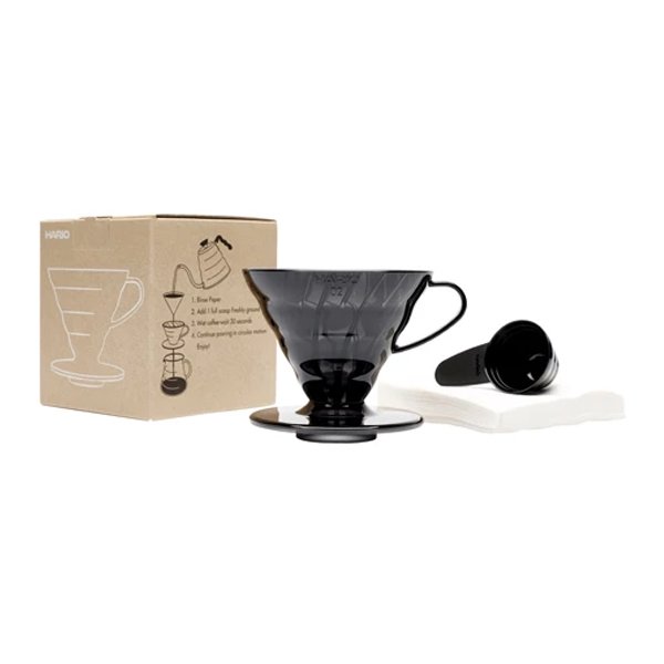 Hario V60 02 Siyah Şeffaf Plastik Dripper ve 40'lı Filtre Kağıdı Seti